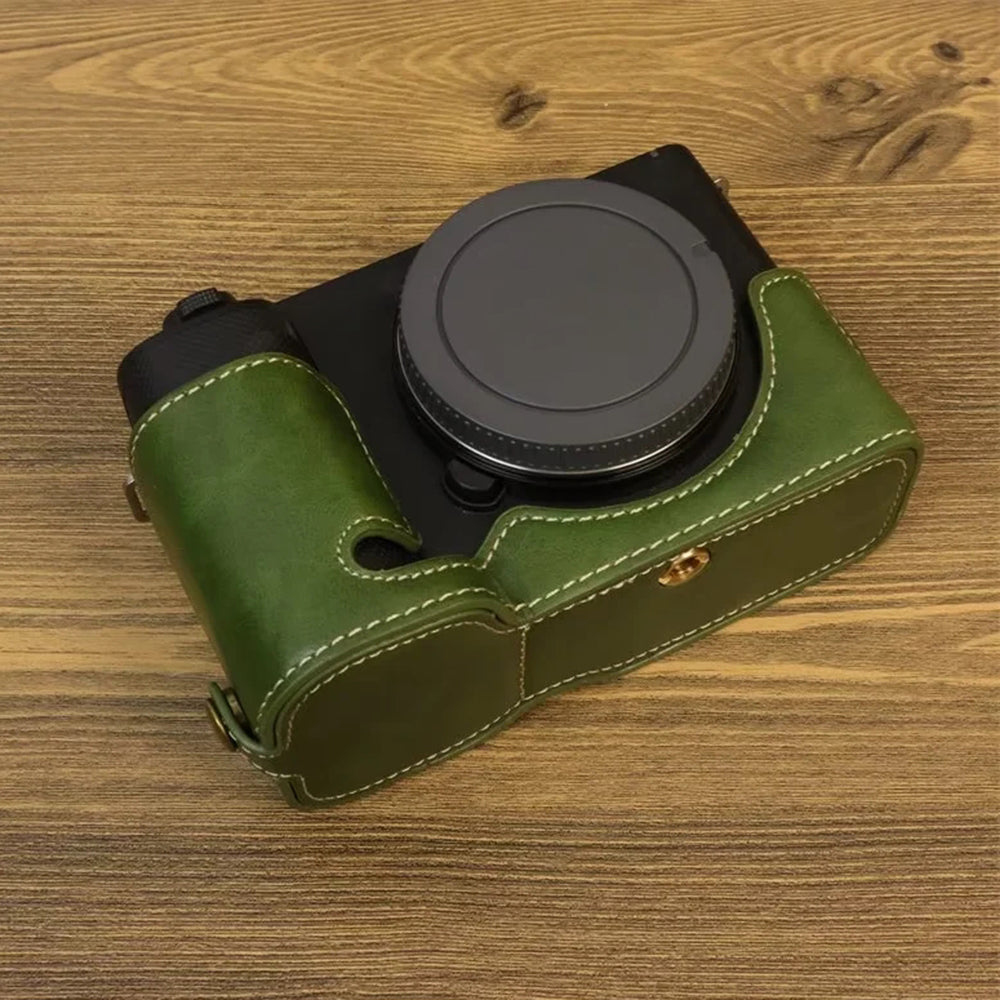 Uniqkart for Sony ZV-E1 PU Leather Camera Bottom Case Half Body Anti-scratch Cover with Battery Opening - Green