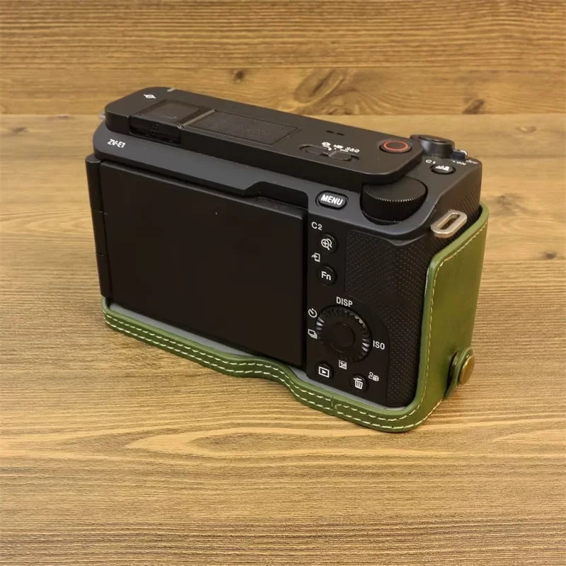 Uniqkart for Sony ZV-E1 PU Leather Camera Bottom Case Half Body Anti-scratch Cover with Battery Opening - Green