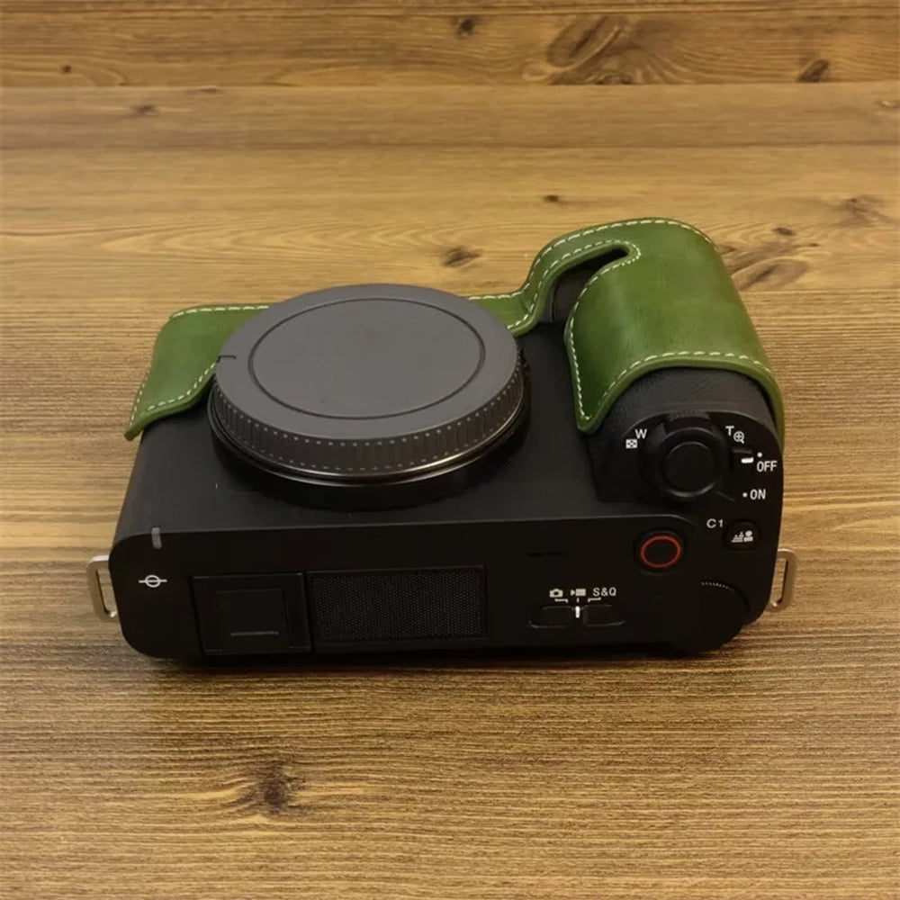 Uniqkart for Sony ZV-E1 PU Leather Camera Bottom Case Half Body Anti-scratch Cover with Battery Opening - Green