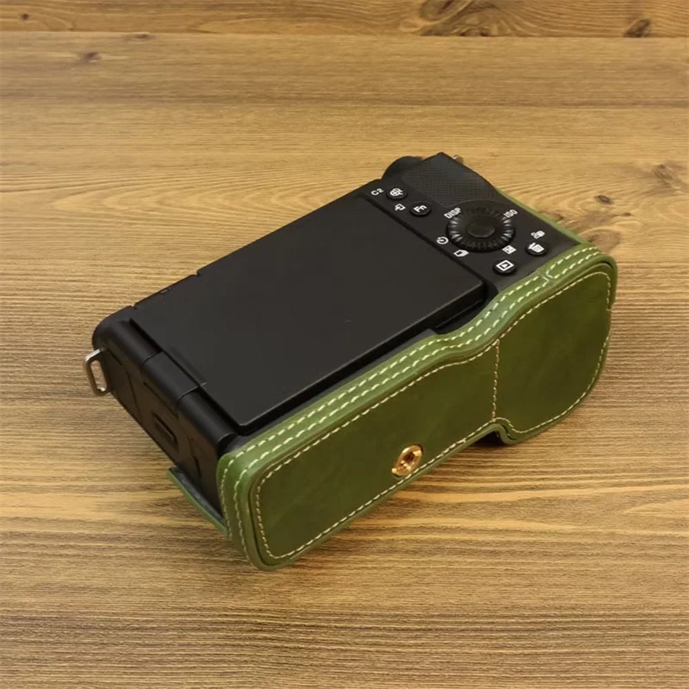Uniqkart for Sony ZV-E1 PU Leather Camera Bottom Case Half Body Anti-scratch Cover with Battery Opening - Green