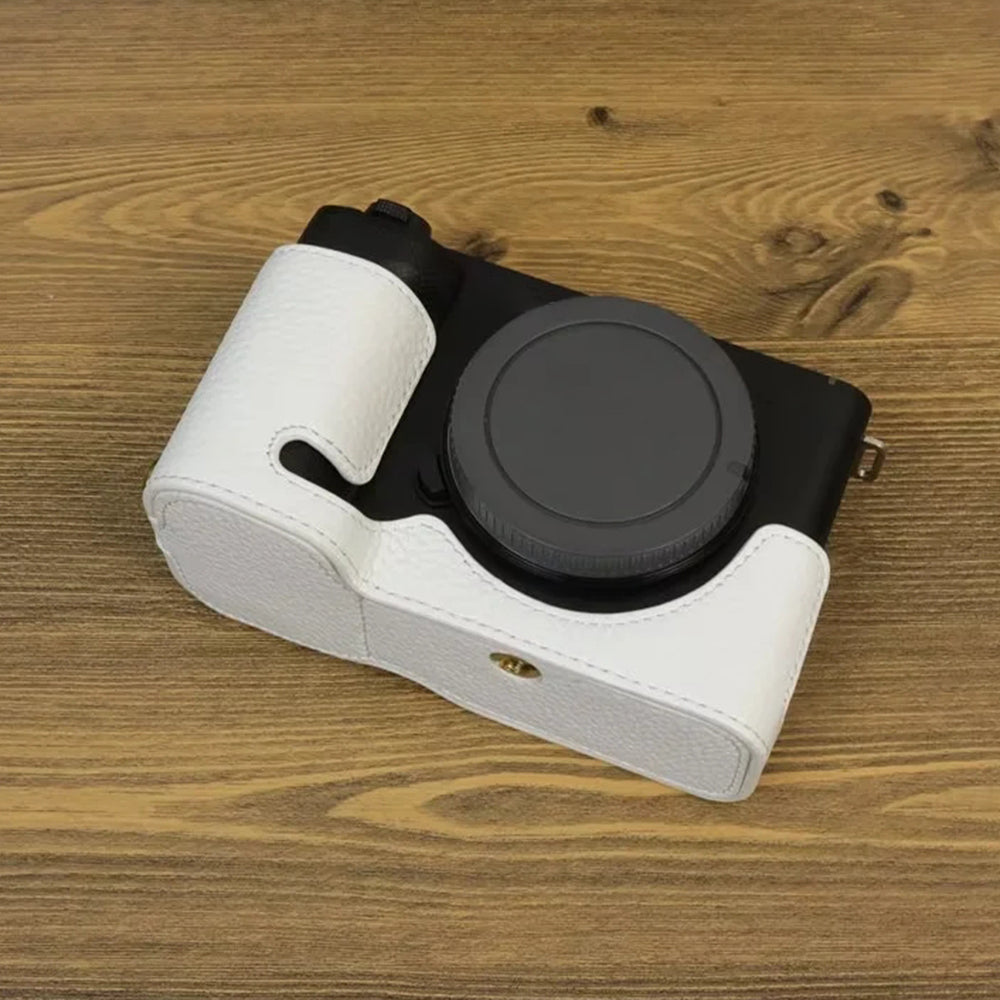 Uniqkart for Sony ZV-E1 Half Body Cover Genuine Cow Leather Camera Bottom Case with Battery Opening - White