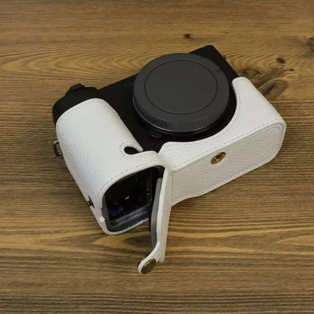 Uniqkart for Sony ZV-E1 Half Body Cover Genuine Cow Leather Camera Bottom Case with Battery Opening - White