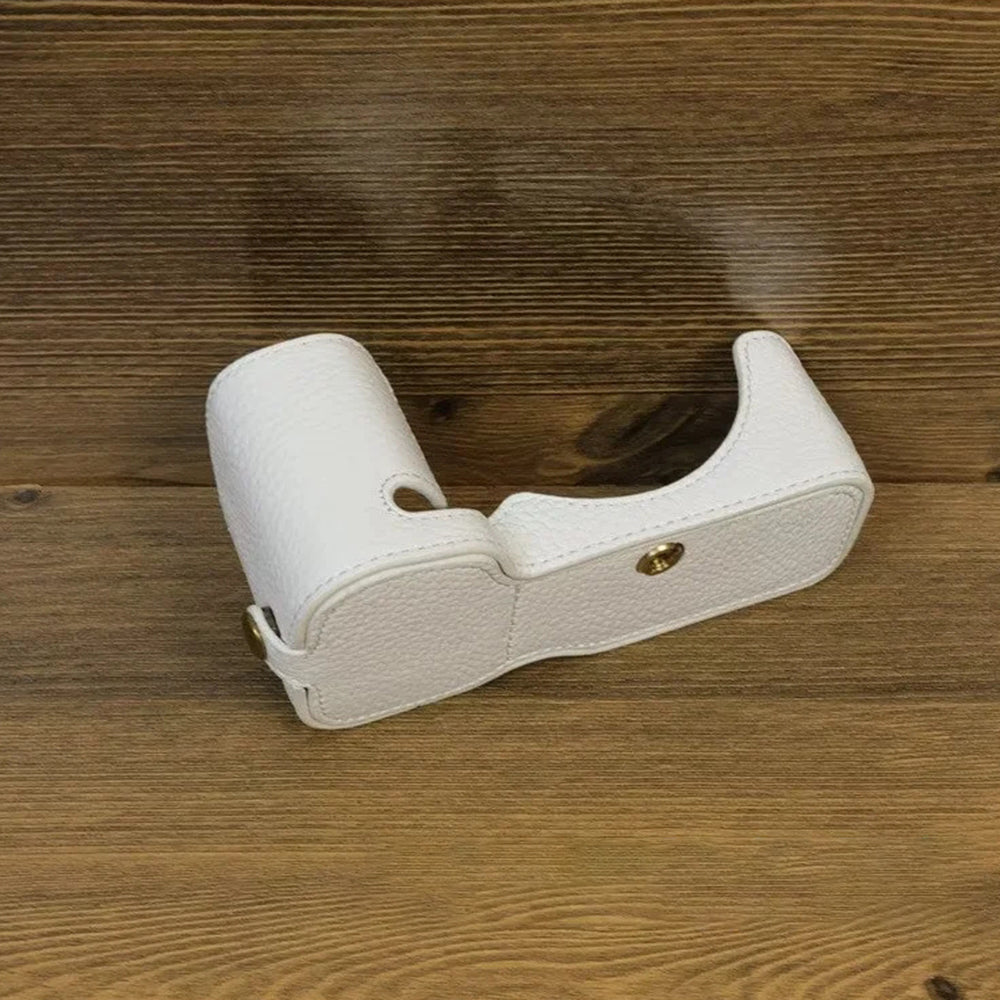 Uniqkart for Sony ZV-E1 Half Body Cover Genuine Cow Leather Camera Bottom Case with Battery Opening - White