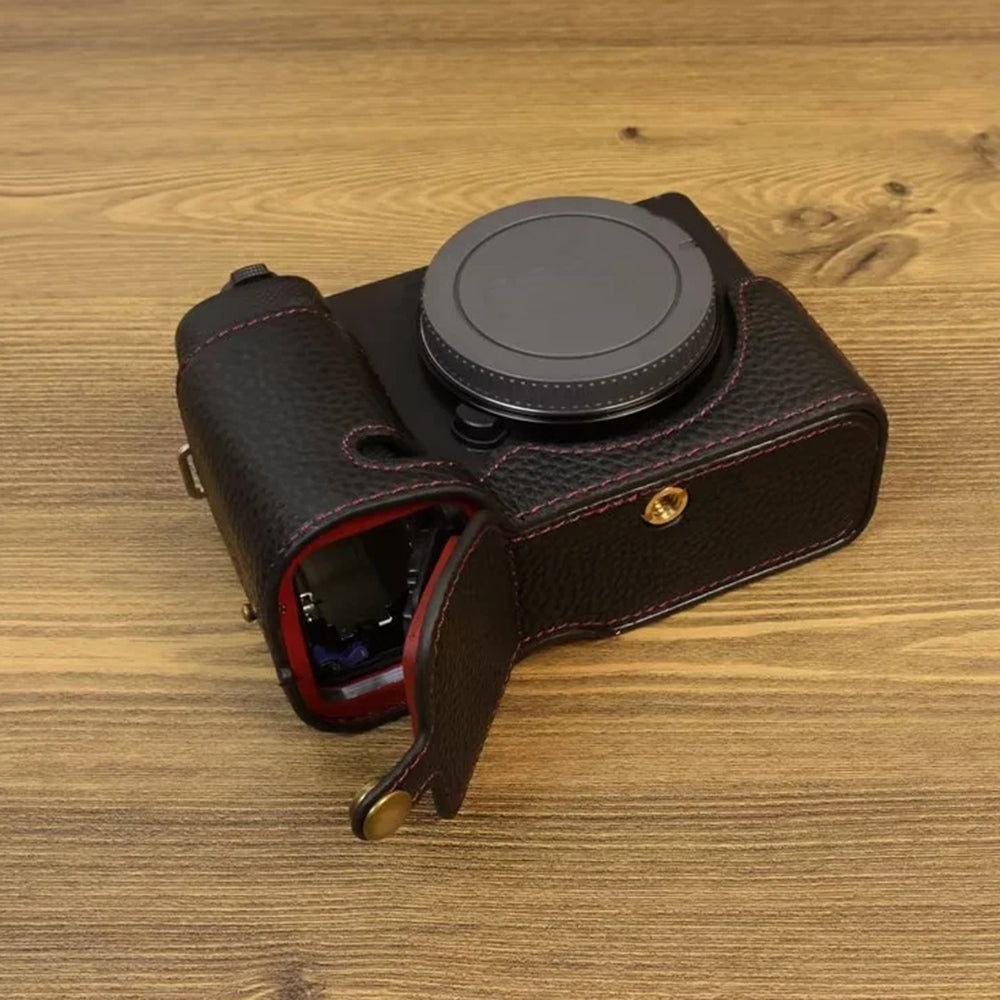 Uniqkart for Sony ZV-E1 Half Body Cover Genuine Cow Leather Camera Bottom Case with Battery Opening - Black