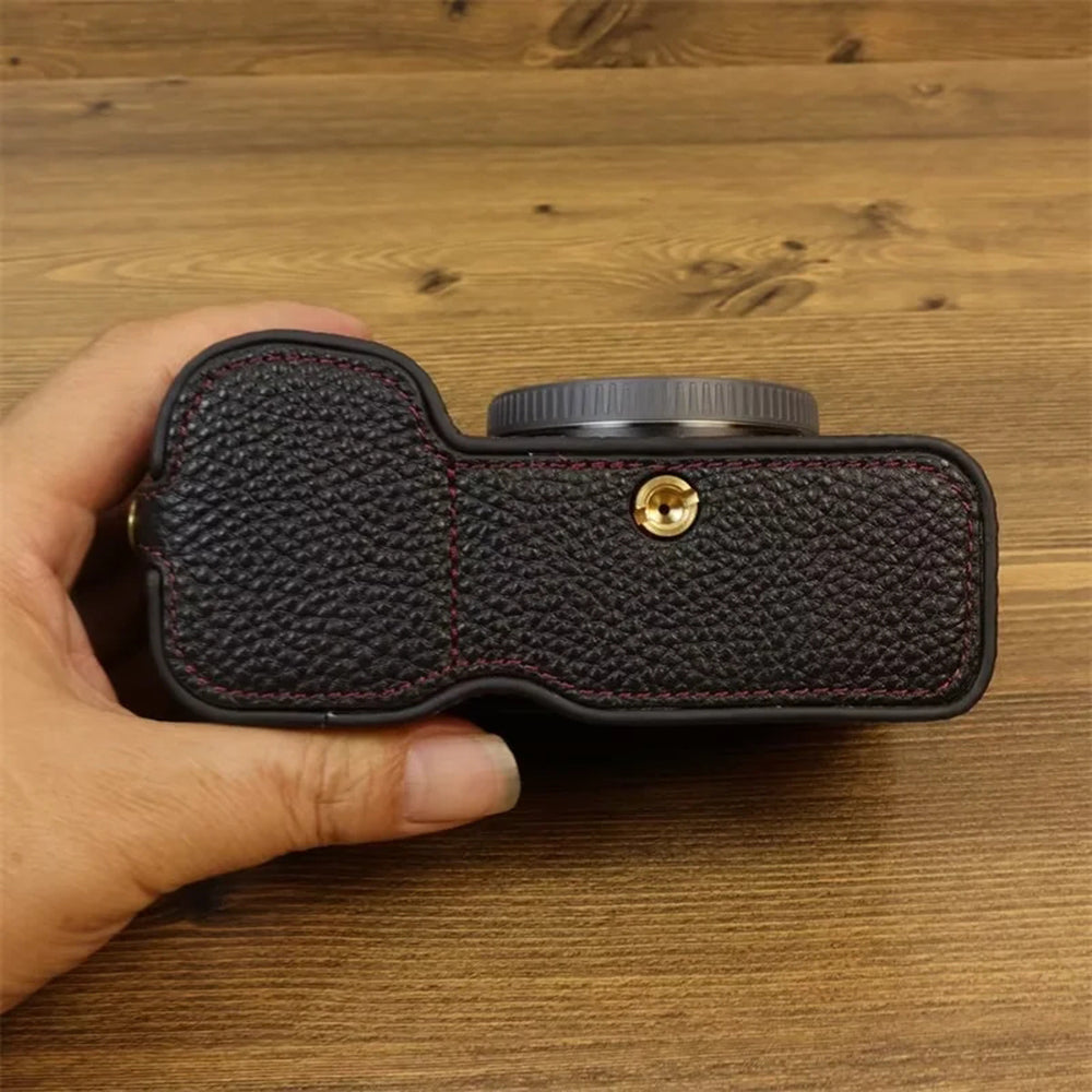 Uniqkart for Sony ZV-E1 Half Body Cover Genuine Cow Leather Camera Bottom Case with Battery Opening - Black