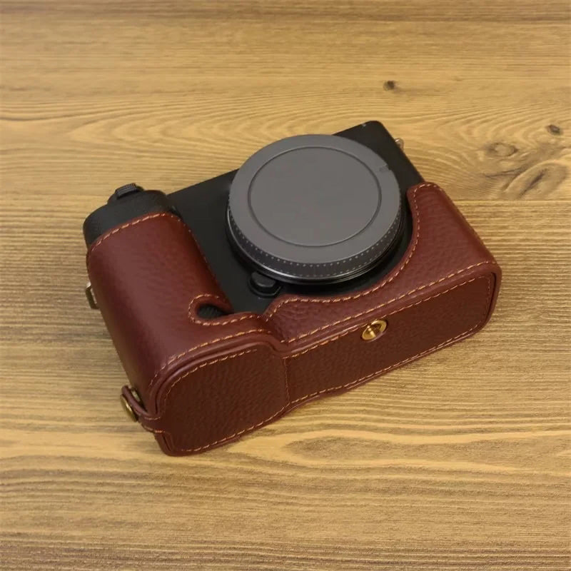 Uniqkart for Sony ZV-E1 Half Body Cover Genuine Cow Leather Camera Bottom Case with Battery Opening - Coffee