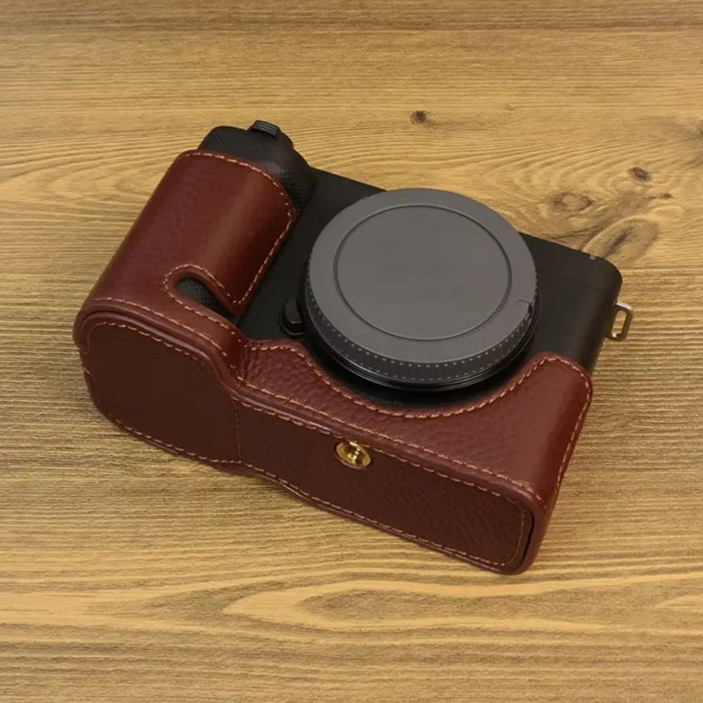 Uniqkart for Sony ZV-E1 Half Body Cover Genuine Cow Leather Camera Bottom Case with Battery Opening - Coffee