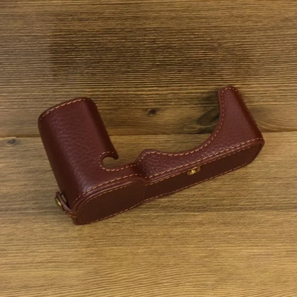 Uniqkart for Sony ZV-E1 Half Body Cover Genuine Cow Leather Camera Bottom Case with Battery Opening - Coffee