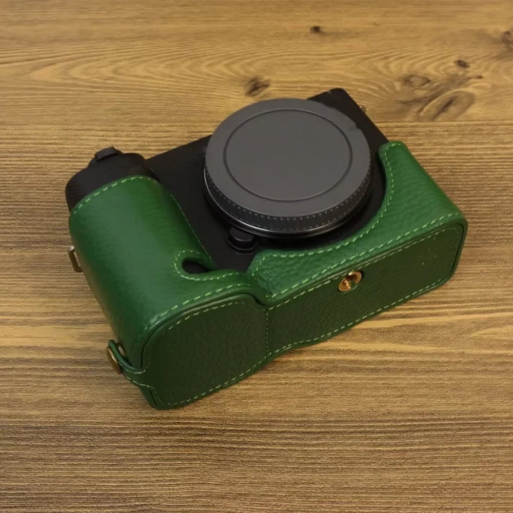 Uniqkart for Sony ZV-E1 Half Body Cover Genuine Cow Leather Camera Bottom Case with Battery Opening - Green