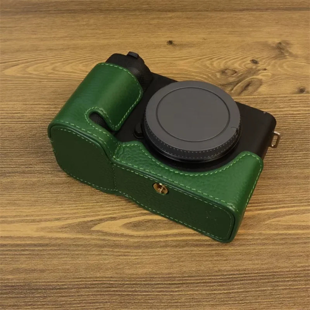 Uniqkart for Sony ZV-E1 Half Body Cover Genuine Cow Leather Camera Bottom Case with Battery Opening - Green