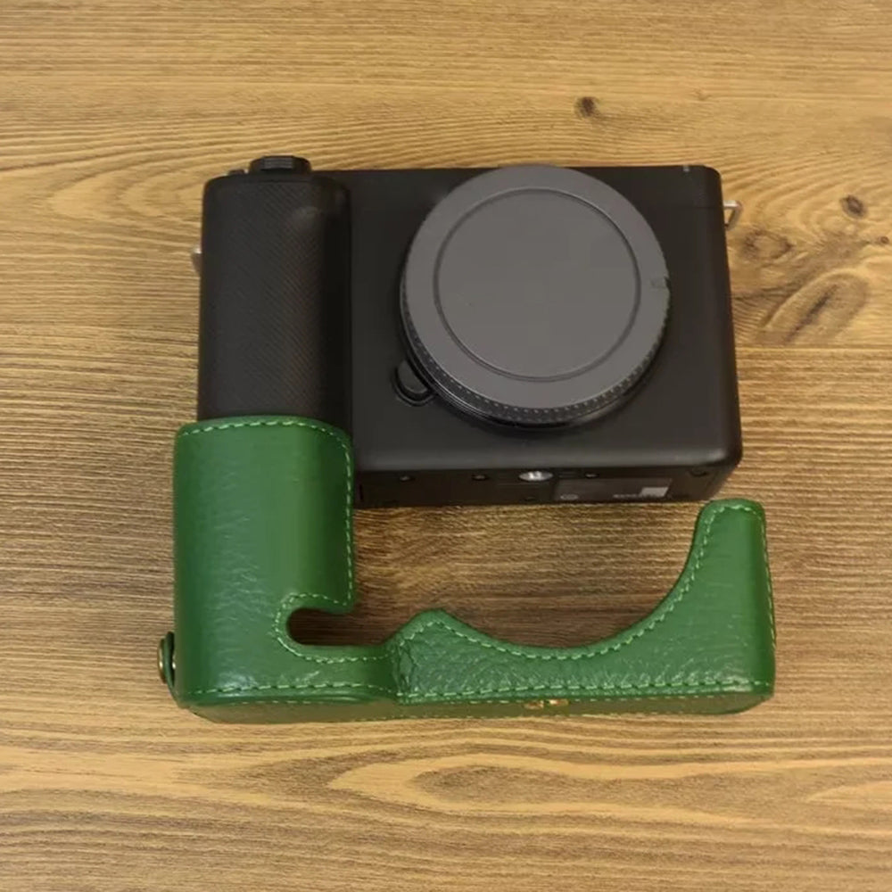 Uniqkart for Sony ZV-E1 Half Body Cover Genuine Cow Leather Camera Bottom Case with Battery Opening - Green