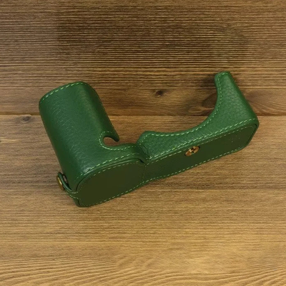 Uniqkart for Sony ZV-E1 Half Body Cover Genuine Cow Leather Camera Bottom Case with Battery Opening - Green