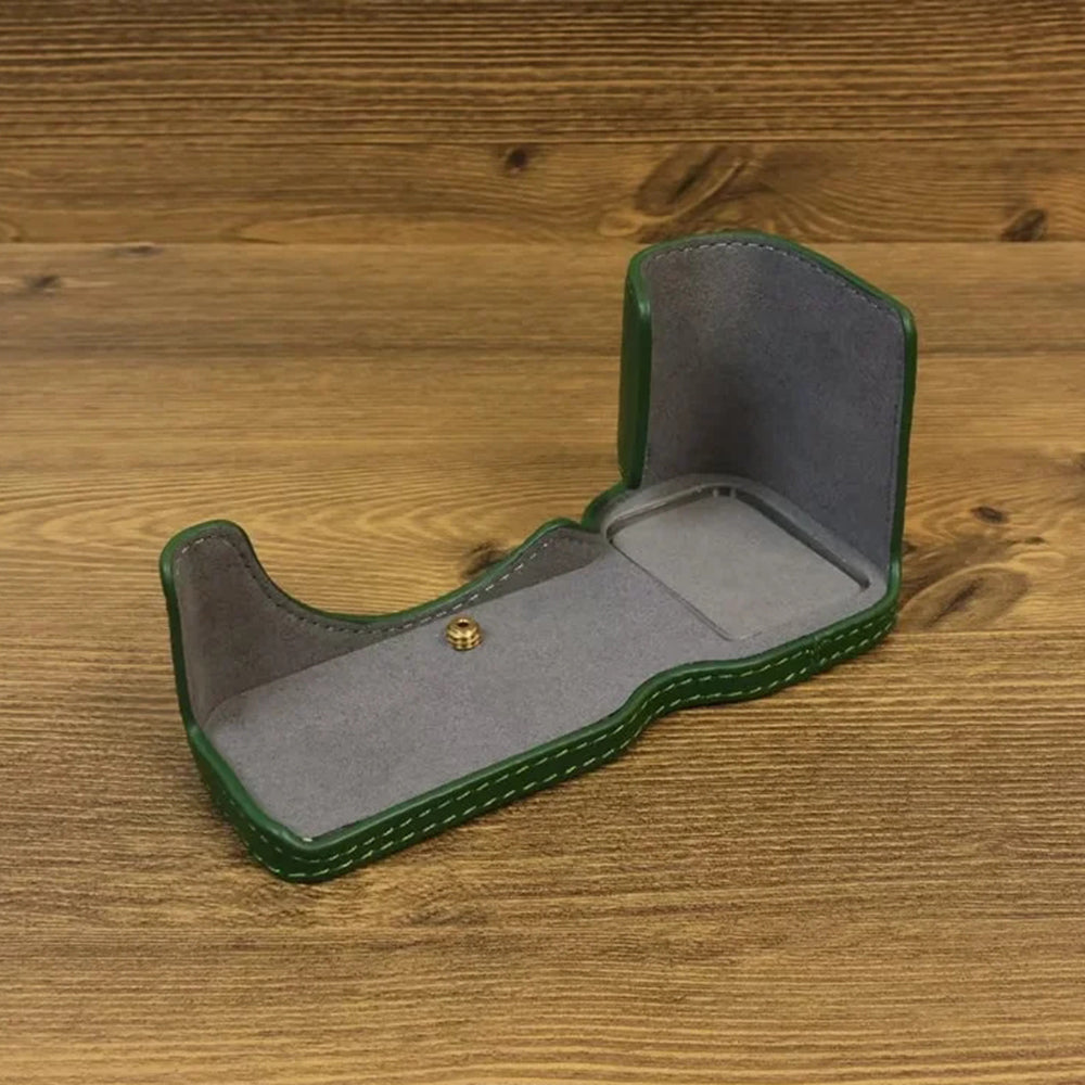 Uniqkart for Sony ZV-E1 Half Body Cover Genuine Cow Leather Camera Bottom Case with Battery Opening - Green
