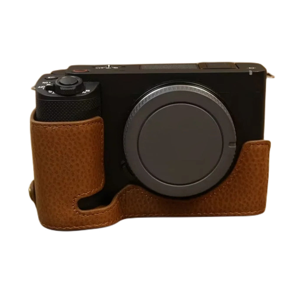 Uniqkart for Sony ZV-E1 Half Body Cover Genuine Cow Leather Camera Bottom Case with Battery Opening - Brown