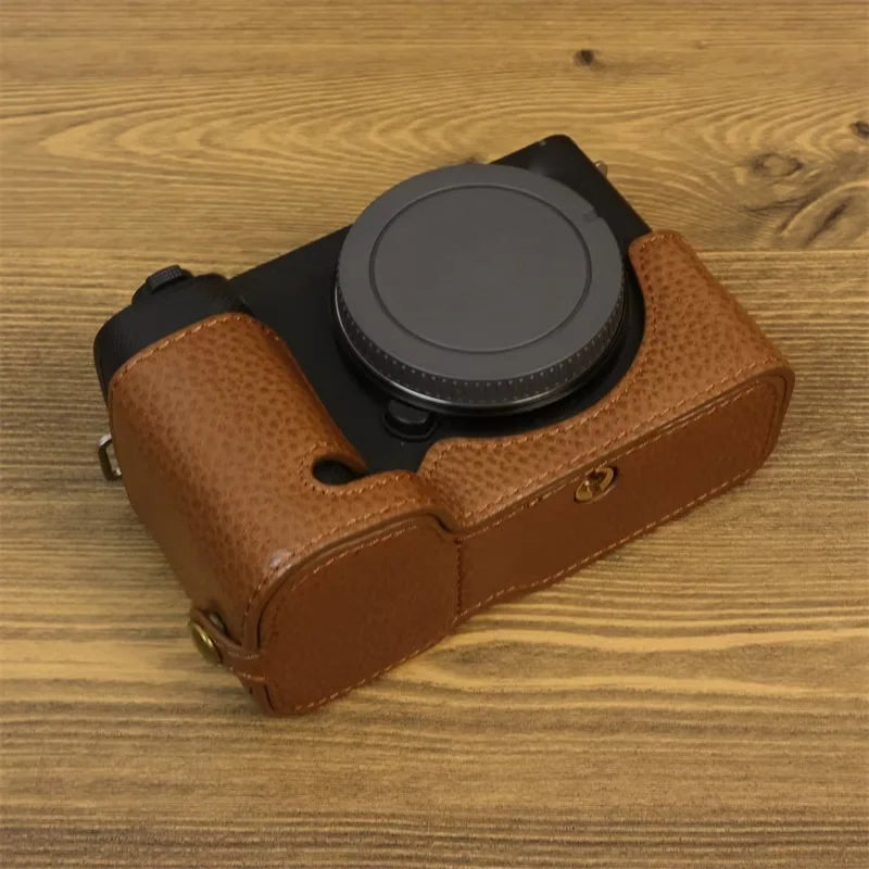 Uniqkart for Sony ZV-E1 Half Body Cover Genuine Cow Leather Camera Bottom Case with Battery Opening - Brown