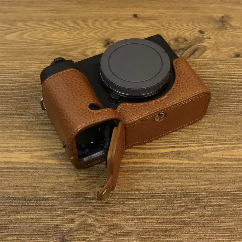 Uniqkart for Sony ZV-E1 Half Body Cover Genuine Cow Leather Camera Bottom Case with Battery Opening - Brown