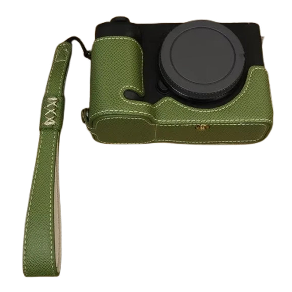 Uniqkart for Sony ZV-E1 Battery Opening Design PU Leather Camera Bottom Cover Half Body Case with Hand Strap - Green