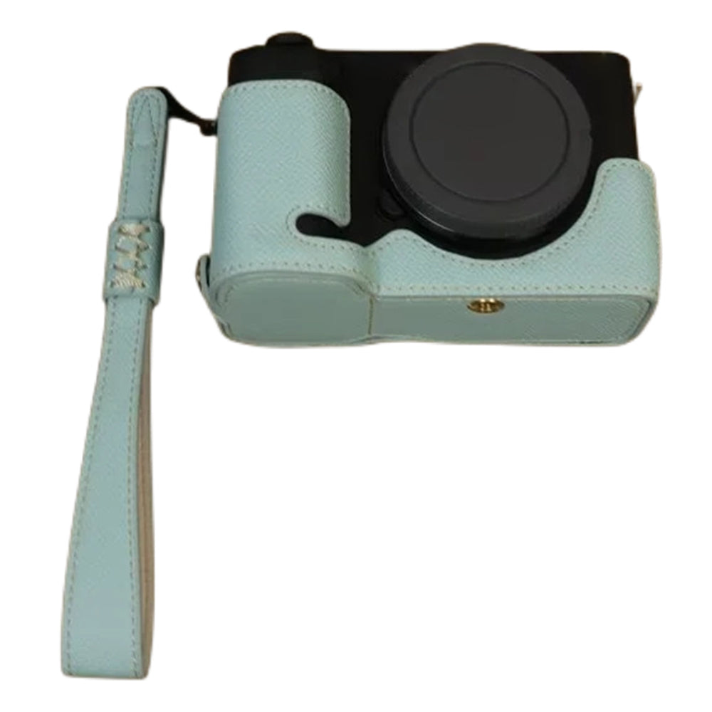 Uniqkart for Sony ZV-E1 Battery Opening Design PU Leather Camera Bottom Cover Half Body Case with Hand Strap - Baby Blue