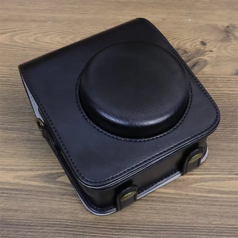 Uniqkart for Fujifilm Instax Mini 12 PU Leather Camera Bag Protective Cover with Shoulder Strap - Black