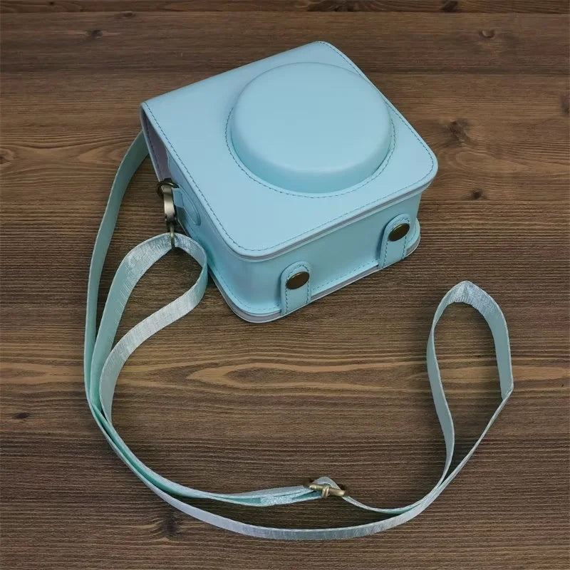 Uniqkart for Fujifilm Instax Mini 12 PU Leather Camera Bag Protective Cover with Shoulder Strap - Mint Green