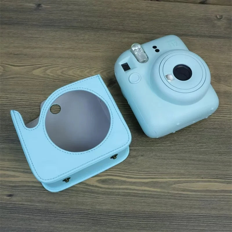 Uniqkart for Fujifilm Instax Mini 12 PU Leather Camera Bag Protective Cover with Shoulder Strap - Mint Green