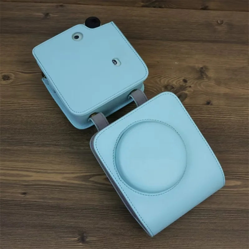 Uniqkart for Fujifilm Instax Mini 12 PU Leather Camera Bag Protective Cover with Shoulder Strap - Mint Green