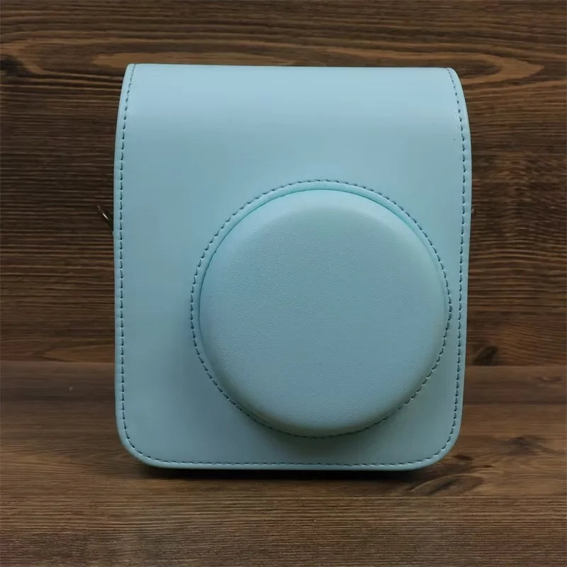 Uniqkart for Fujifilm Instax Mini 12 PU Leather Camera Bag Protective Cover with Shoulder Strap - Mint Green
