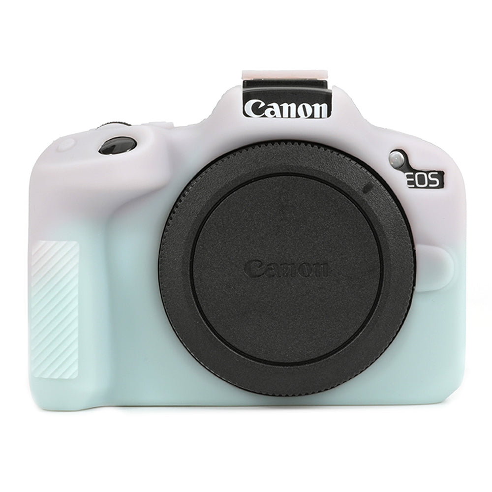 Uniqkart for Canon EOS R50 Soft Silicone Anti-drop Case Camera Protective Cover - Jelly Pink+Green