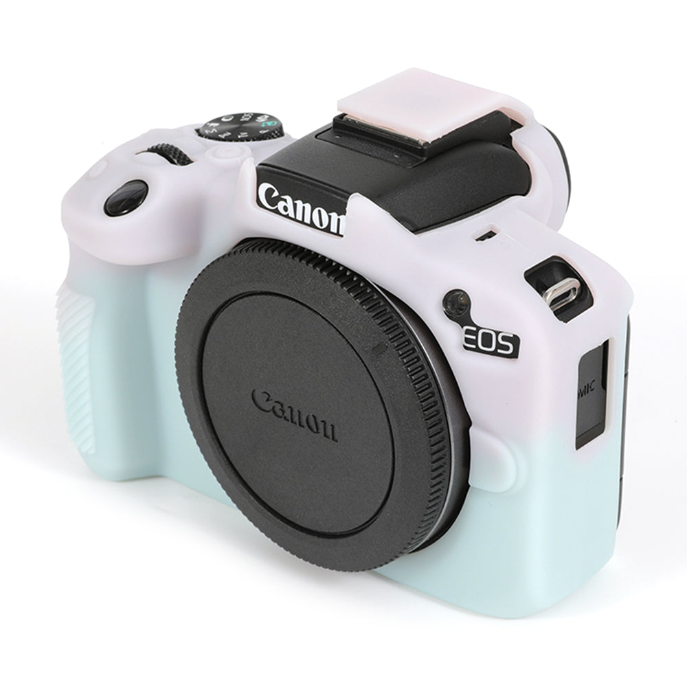 Uniqkart for Canon EOS R50 Soft Silicone Anti-drop Case Camera Protective Cover - Jelly Pink+Green