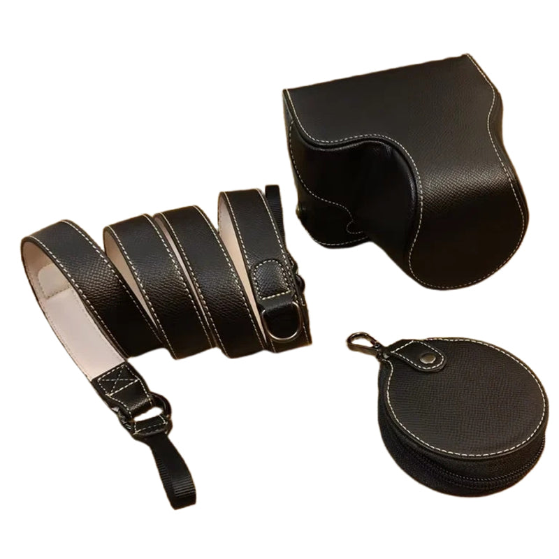 Uniqkart for Sony ZV-E1 PU Leather Camera Bag Battery Opening Protective Case with Small Bag - Black