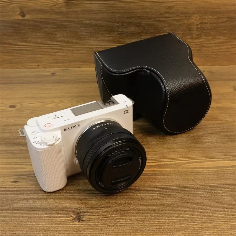 Uniqkart for Sony ZV-E1 PU Leather Camera Bag Battery Opening Protective Case with Small Bag - Black
