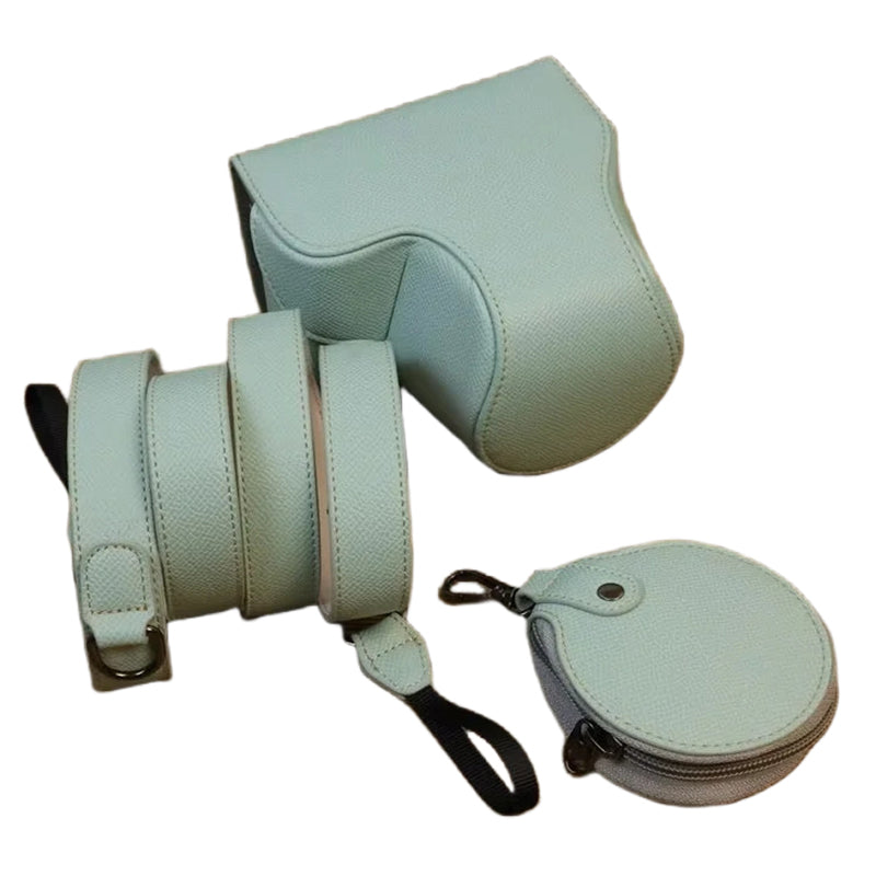 Uniqkart for Sony ZV-E1 PU Leather Camera Bag Battery Opening Protective Case with Small Bag - Light Blue