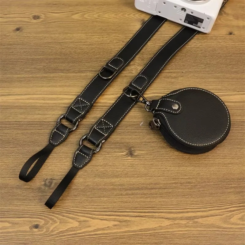 Uniqkart for Sony ZV-E1 PU Leather Camera Bag Battery Opening Protective Case with Small Bag - Light Blue