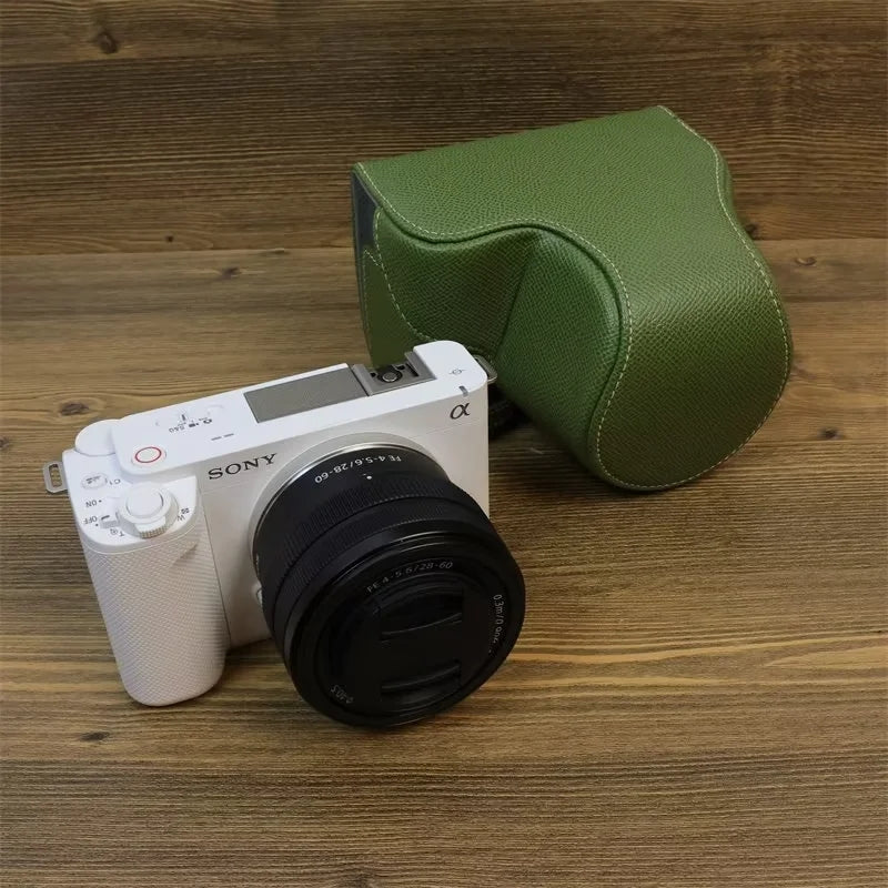 Uniqkart for Sony ZV-E1 PU Leather Camera Bag Battery Opening Protective Case with Small Bag - Green