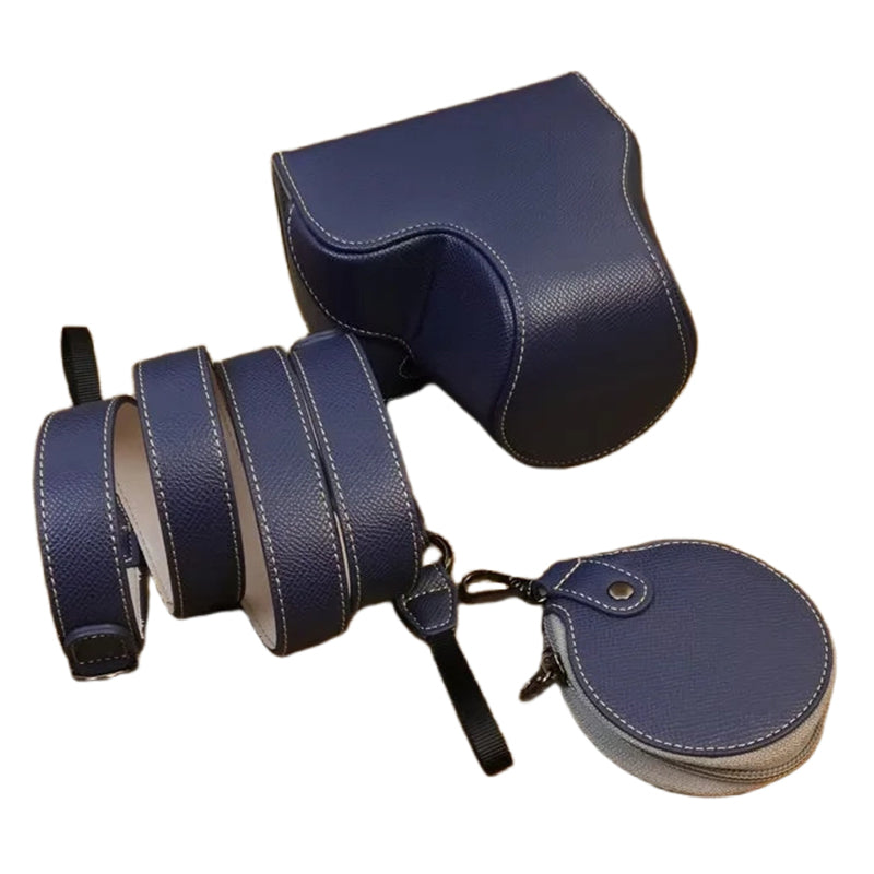 Uniqkart for Sony ZV-E1 PU Leather Camera Bag Battery Opening Protective Case with Small Bag - Sapphire