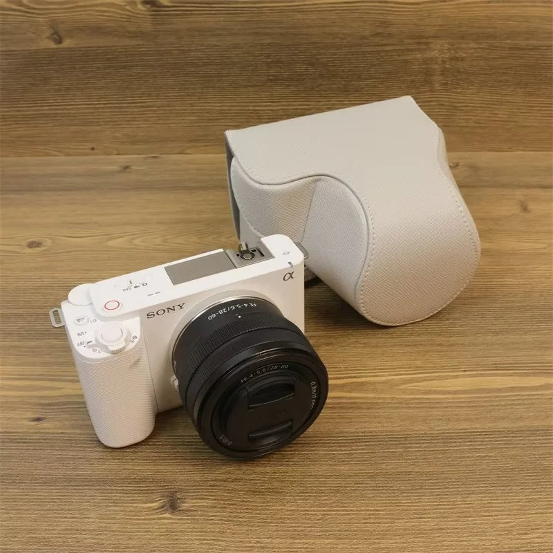 Uniqkart for Sony ZV-E1 PU Leather Camera Bag Battery Opening Protective Case with Small Bag - Grey White