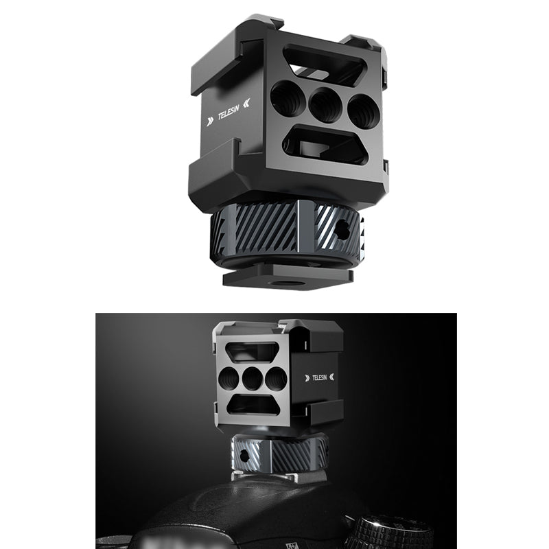 Uniqkart TE-CEB-001 1/4 Screw Hole Three-Head Cold Shoe Mount Adapter SLR Mirrorless Camera LED Light Monitor Expansion Bracket