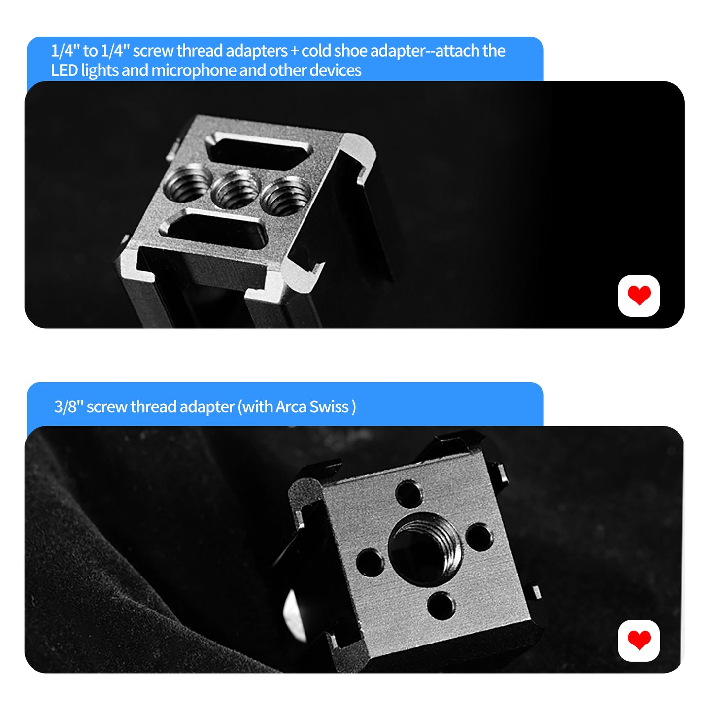 Uniqkart TE-CEB-001 1/4 Screw Hole Three-Head Cold Shoe Mount Adapter SLR Mirrorless Camera LED Light Monitor Expansion Bracket