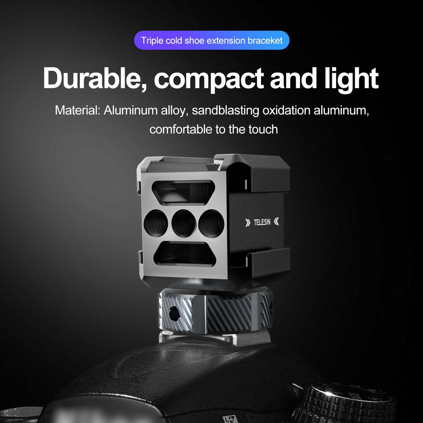 Uniqkart TE-CEB-001 1/4 Screw Hole Three-Head Cold Shoe Mount Adapter SLR Mirrorless Camera LED Light Monitor Expansion Bracket