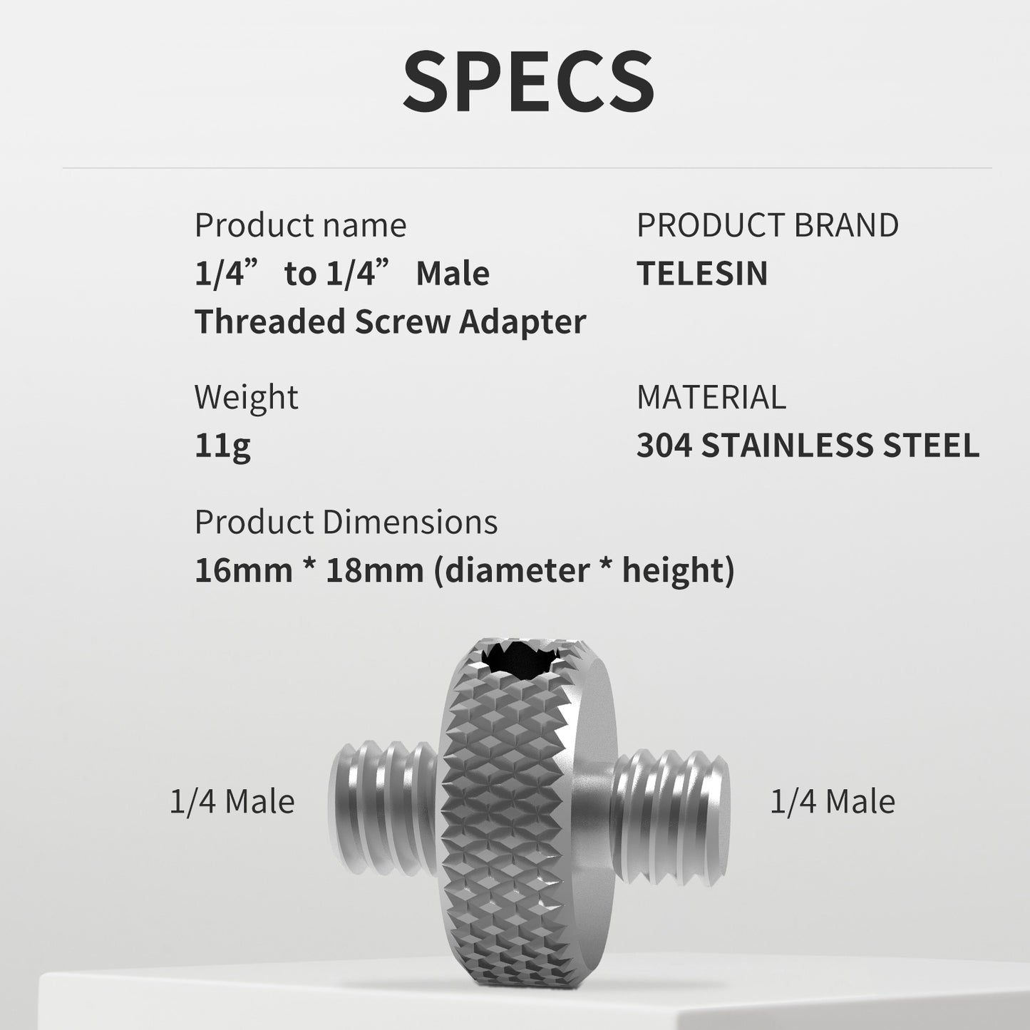 Uniqkart TE-DHS-001 2Pcs Stainless Steel Double-headed 1/4 inch Male Screw Thread Convert Adapter for Camera Tripod Light Stand