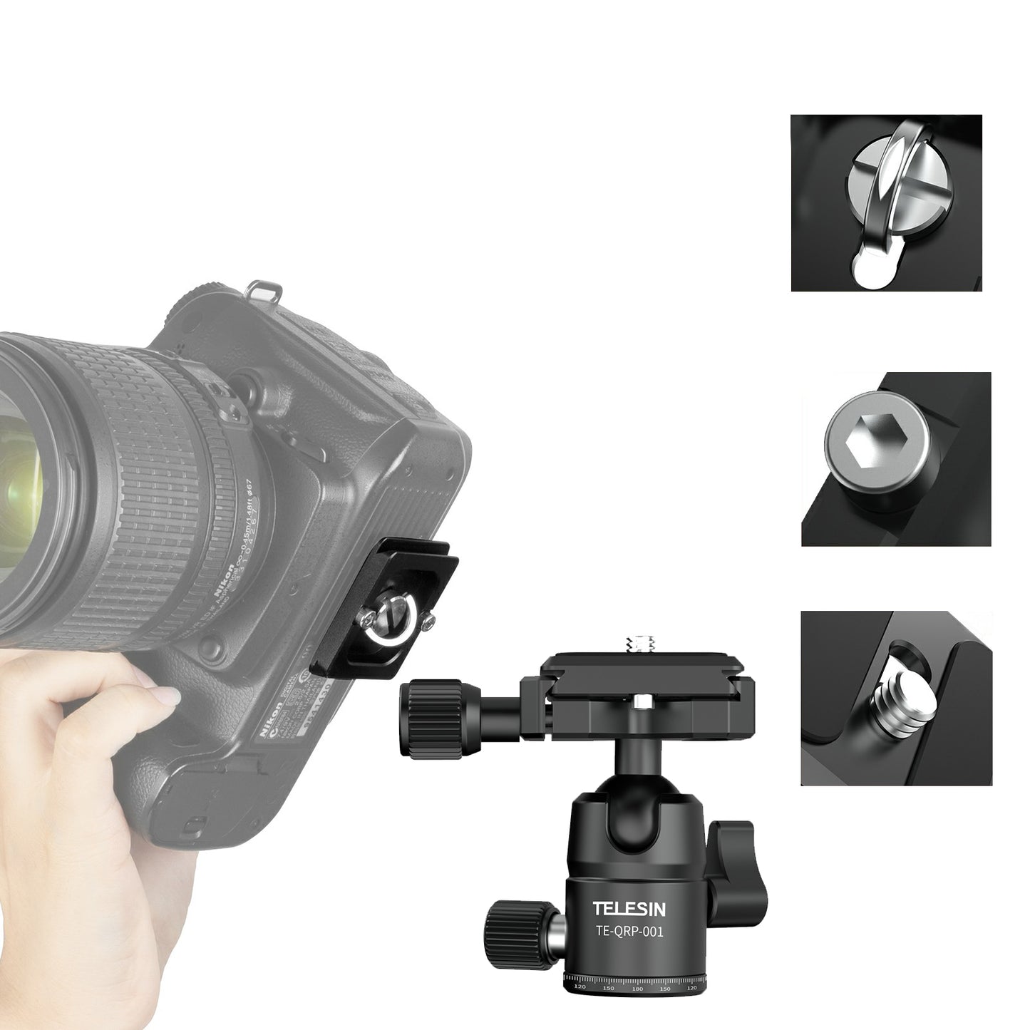 Uniqkart TE-QRP-001 25mm Ball Head 360 Degrees Rotating Metal Panoramic Camera Gimbal with Quick Release Plate Tripod Accessories