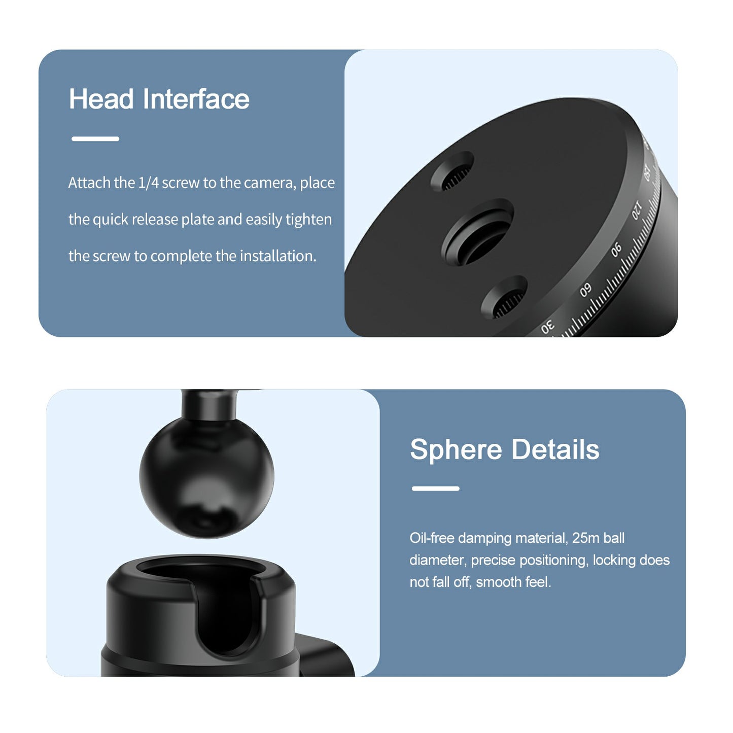 Uniqkart TE-QRP-001 25mm Ball Head 360 Degrees Rotating Metal Panoramic Camera Gimbal with Quick Release Plate Tripod Accessories