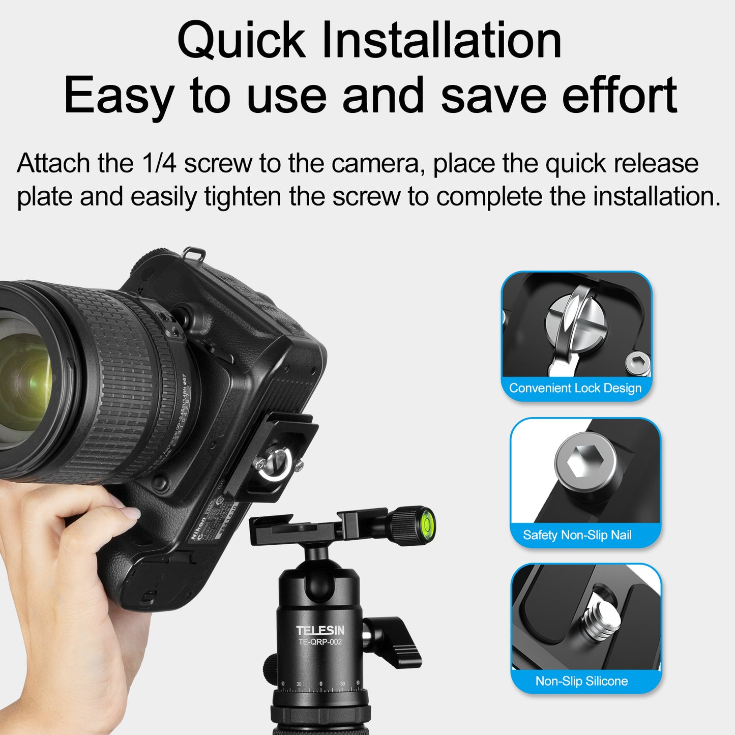 Uniqkart TE-QRP-002 T08 25mm Ball Head 360 Degrees Rotation Panoramic Gimbal Quick Release Plate Camera Tripod Accessories