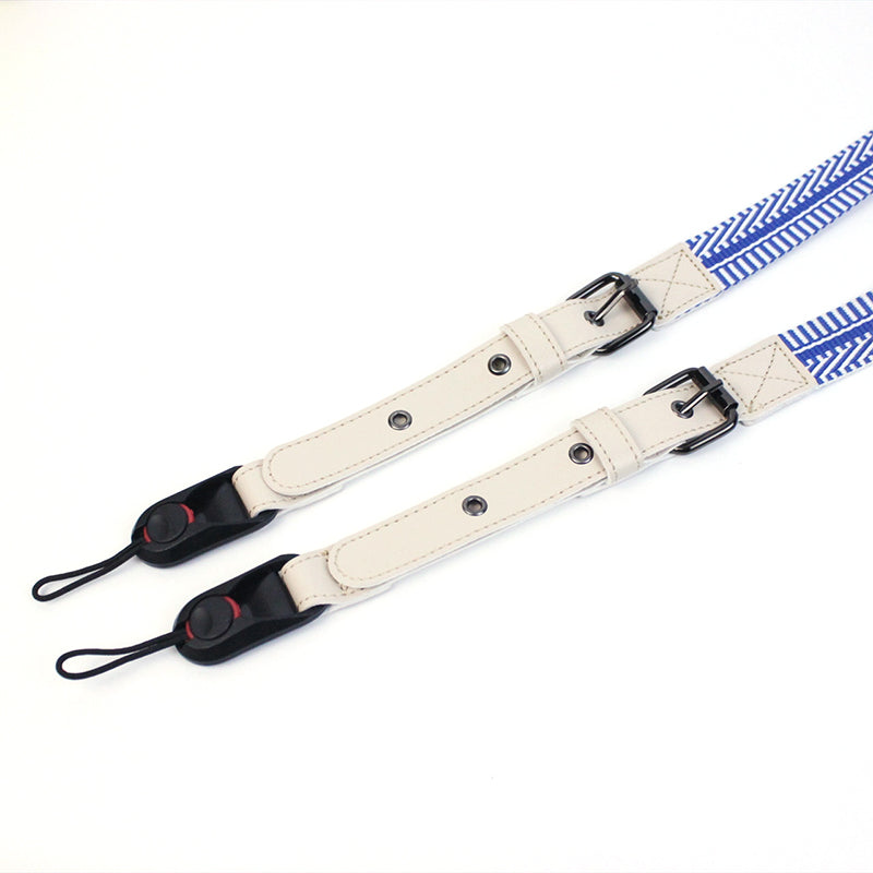 Camera Nylon Carrying Strap Quick Release SLR Camera Adjustable Shoulder Strap Rope - Blue/White