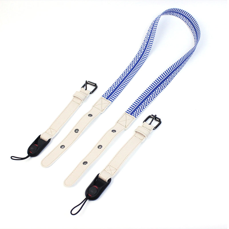 Camera Nylon Carrying Strap Quick Release SLR Camera Adjustable Shoulder Strap Rope - Blue/White
