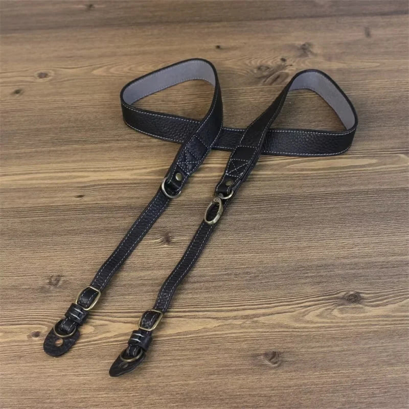 Comfortable Genuine Leather SLR Camera Shoulder Strap Hanging Rope Suitable for Canon Nikon Sony Fujifilm Panasonic - Black