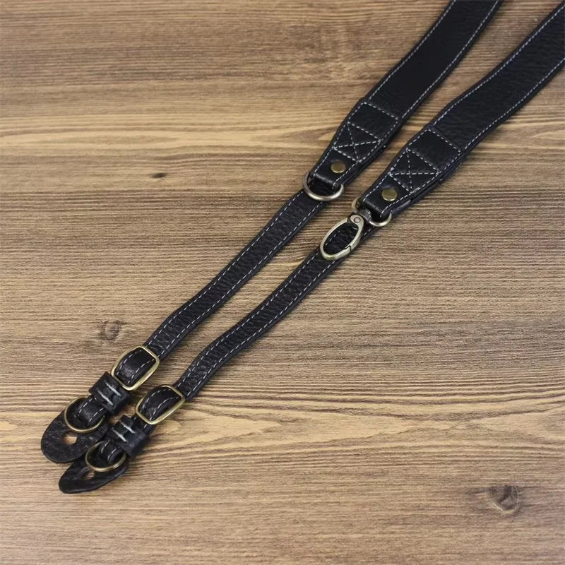 Comfortable Genuine Leather SLR Camera Shoulder Strap Hanging Rope Suitable for Canon Nikon Sony Fujifilm Panasonic - Black