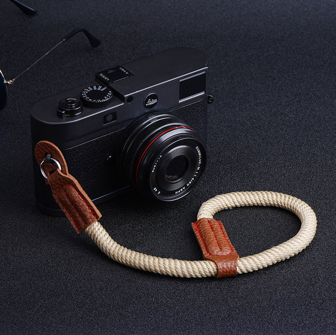 Uniqkart for Sony / Leica / Fujifilm Camera Cotton Woven Round Hand Strap SLR Camera Anti-lost Wrist Rope - Khaki