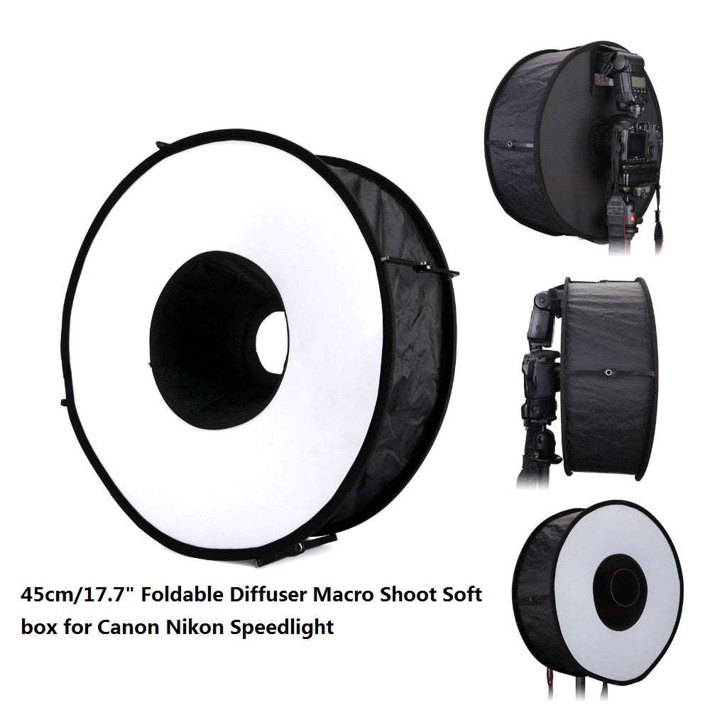 45cm/18 inch Foldable Ring Speedlite Flash Diffuser Macro Shoot Round Softbox for Canon Nikon Speedlight