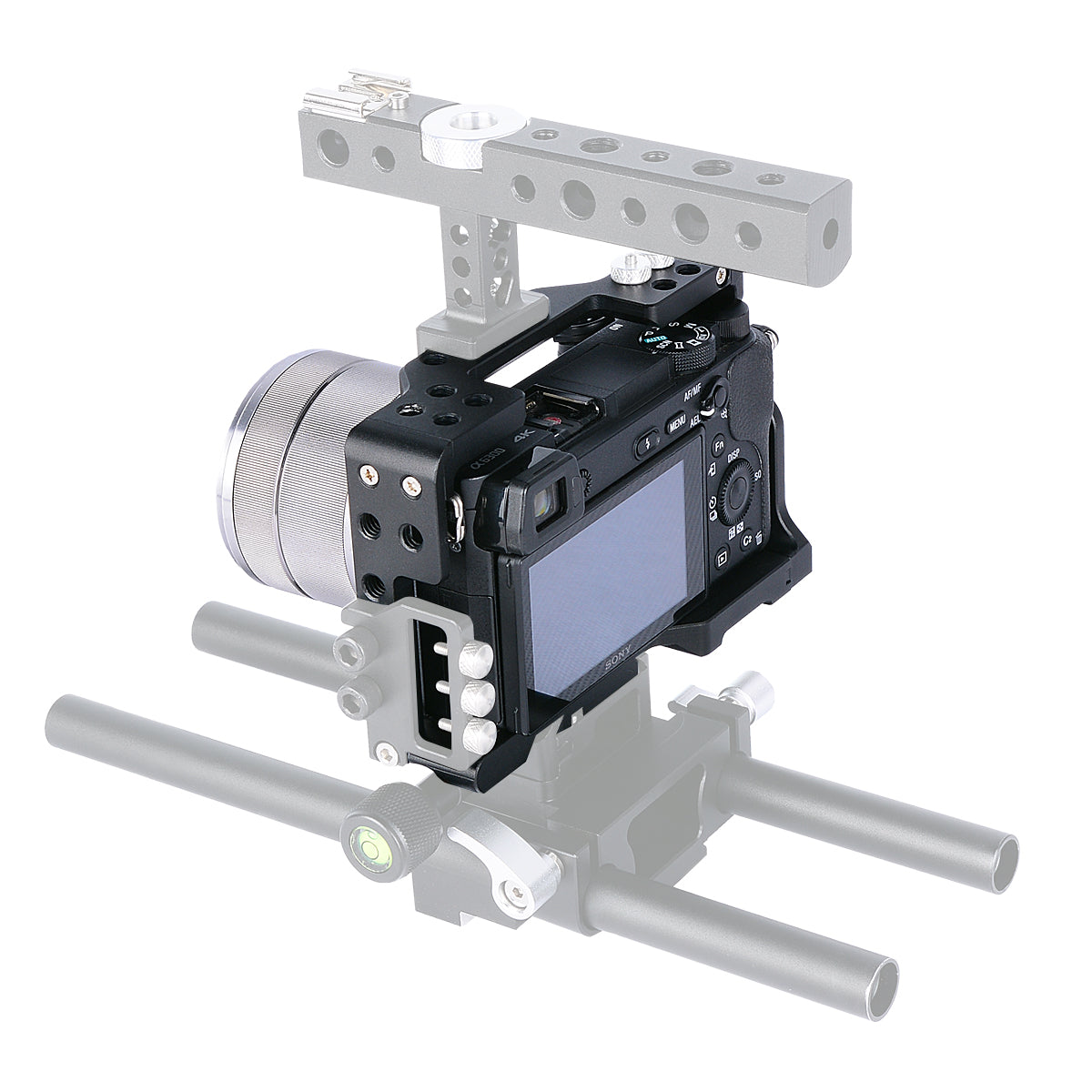 YELANGU C6-B Aviation Aluminum Frame Cage for Sony A6000/A6300/A6400/A6500 Quick Release Plate Base Protective Cover with Cold Shoe Adapter Camera Accessories